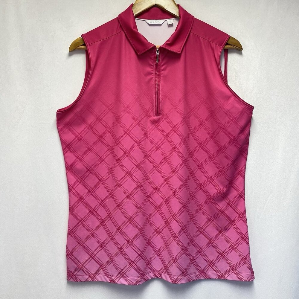 Lady Hagen Pink Sleeveless Zip Polo Tank Top